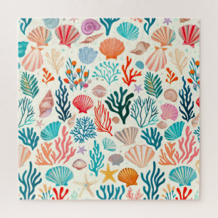 Colorful Tropical Summer Coral Seashell Jigsaw Puzzle