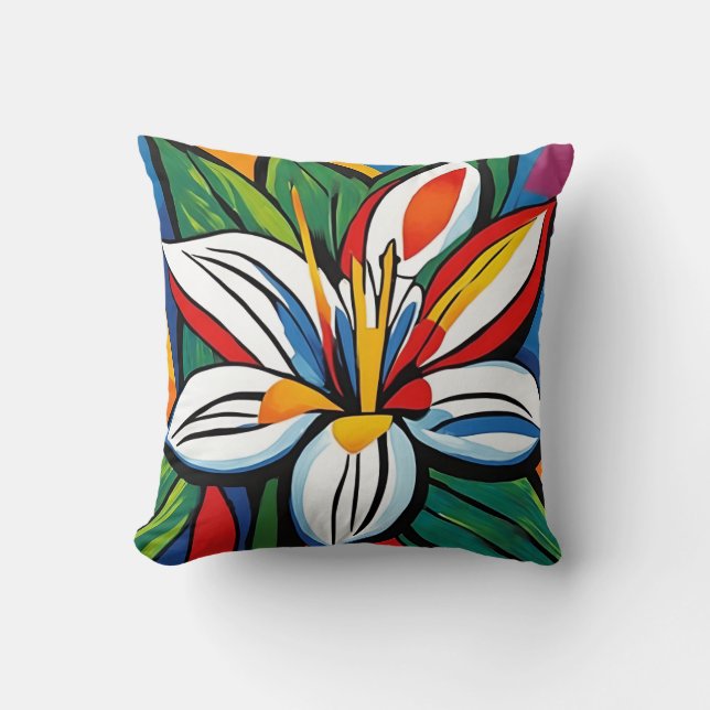 Colorful Tropical Throw Pillow. Pillow (Front)