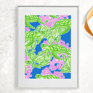 Colorful Tropical Turtle Pattern Poster