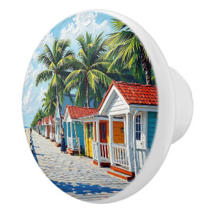 Colorful Tropical Vibrant Beach Huts Ceramic Knob