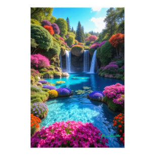 Colorful Tropical Waterfall Dreamscape Art Photo Print