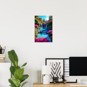 Colorful Tropical Waterfall Dreamscape Art Poster
