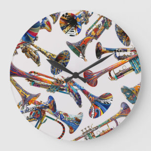 Colorful Trumpet Design  Large Clock