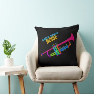 Colorful Trumpet Throw Pillow