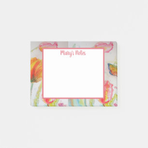 Colorful Tulip and Butterfly Watercolor floral Post-it Notes
