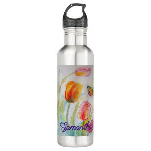 Colorful Tulip Butterfly Watercolor Customizable  710 Ml Water Bottle