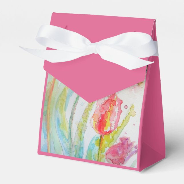 Colorful Tulip Watercolour Party Cake Favor Box (Front Side)