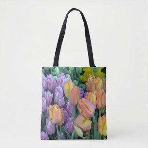 Colorful tulips bunches tote bag