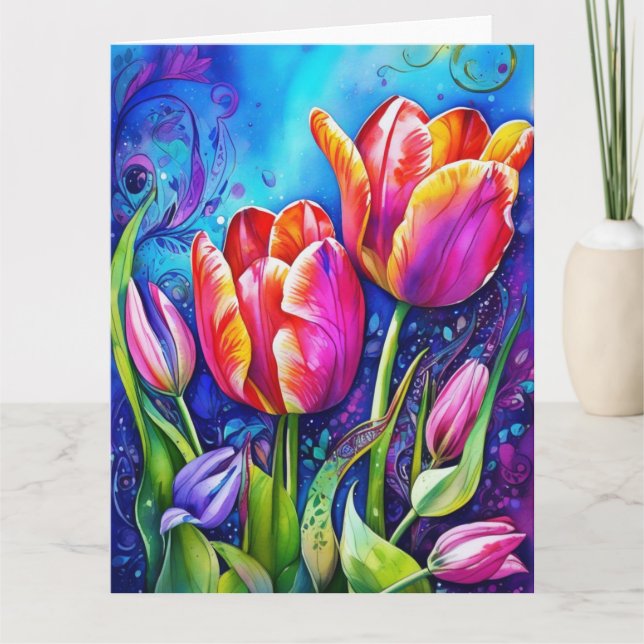 Colorful Tulips Flowers  Card (Front)