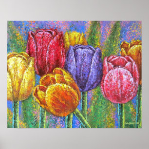 Colorful Tulips Garden Flowers Poster