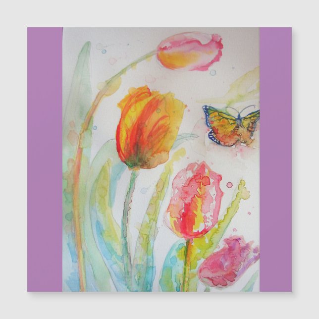 Colorful Tulips Watercolor Fridge Magnet (Front)