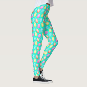 Colorful Turquoise Easter Egg Pattern Leggings