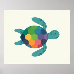 Colorful Turtle with Geometric Shell Baby kids Poster
