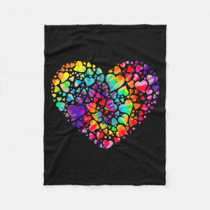 Colorful Tye Dye Die Tie Heart Valentines Day Gift Fleece Blanket