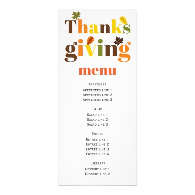Colorful typography Thanksgiving menu card (Front)