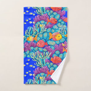 Colorful Underwater Coral Reef Seamless Pattern Bath Towel Set