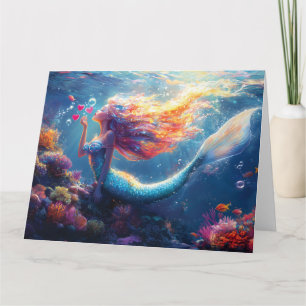 Colorful Underwater Mermaid Illustration Card
