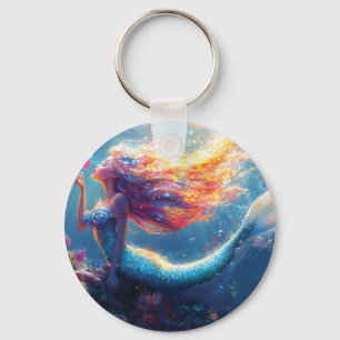 Colorful Underwater Mermaid Illustration Keychain