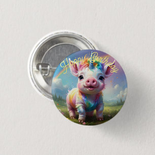 Colorful Unicorn Baby Pig Acrylic Art, 1 Inch Round Button