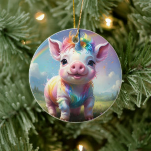 Colorful Unicorn Baby Pig Acrylic Art, Ceramic Ornament