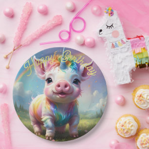 Colorful Unicorn Baby Pig Acrylic Art, Paper Plate