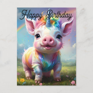 Colorful Unicorn Baby Pig Acrylic Art, Postcard