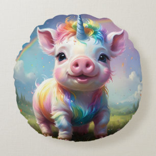 Colorful Unicorn Baby Pig Acrylic Art, Round Pillow