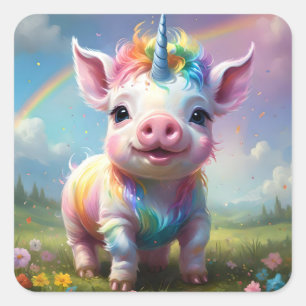 Colorful Unicorn Baby Pig Acrylic Art, Square Sticker