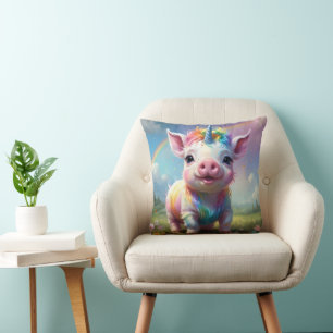 Colorful Unicorn Baby Pig Acrylic Art, Throw Pillow