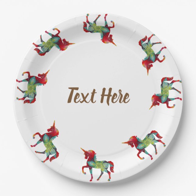 Colorful Unicorn Party Custom Paper Plates (Front)