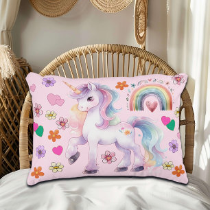 Colorful Unicorn Rainbow and Flowers   Accent Pillow
