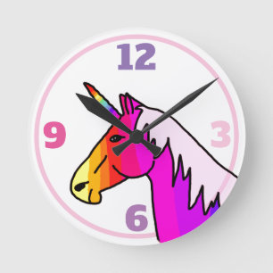 Colorful Unicorn Rainbow Girly Round Clock