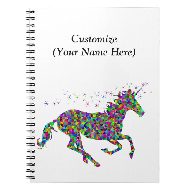 Colorful Unicorn with Custom Name Notebook (Front)