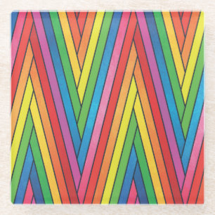 Colorful Up and Down Zig-Zag Stripes Glass Coaster