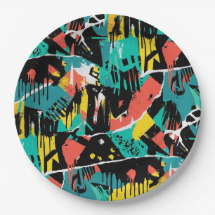 Colorful Urban Graffiti Pattern (13) Paper Plate