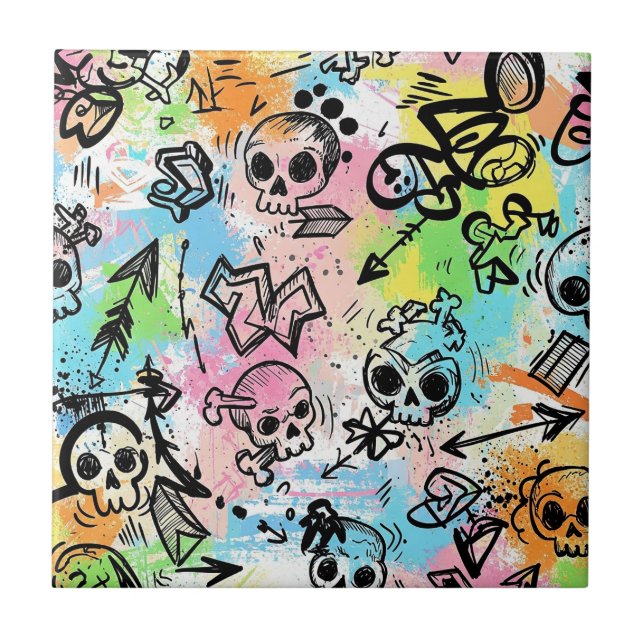 Colorful Urban Graffiti Pattern (6) Tile (Front)