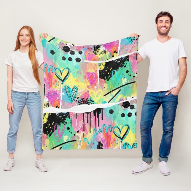 Colorful Urban Graffiti Pattern (7) Fleece Blanket (In Situ)