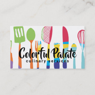 Colorful utensils chef catering cooking classes business card