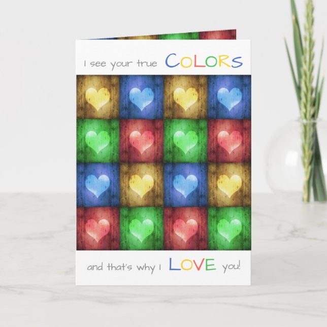 Colorful Valentine's Day Rustic Hearts Holiday Card (Front)