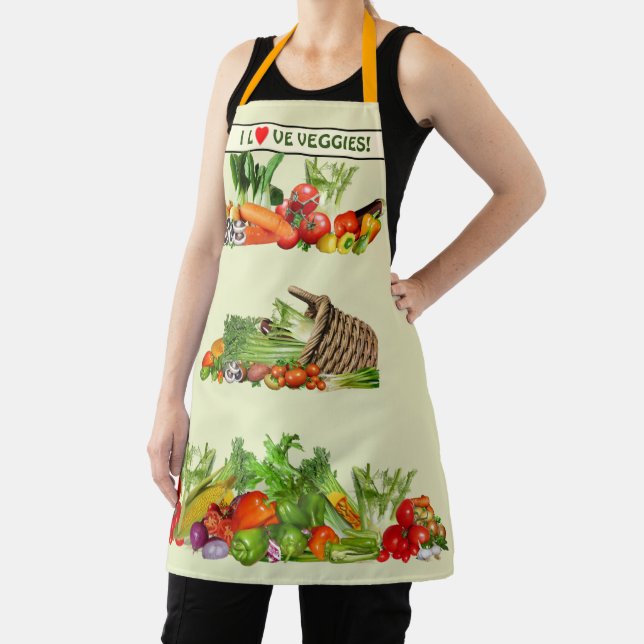 Colorful Vegetables I Love Vegetable Custom text Apron (Insitu)