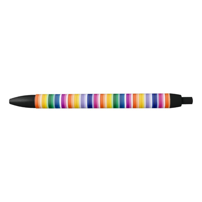 Colorful Vertical Stripes Design Black Ink Pen (Front)
