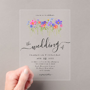 Colorful Vibrant Bold Boho Wildflower Wedding Acrylic Invitations