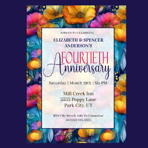 Colorful Vibrant Poppy 40th Wedding Anniversary Invitation