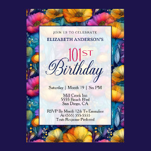 Colorful Vibrant Poppy Flower 101st Birthday Invitation