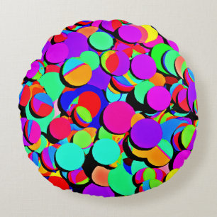 Colorful Vibrant Retro Revival Pattern Round Pillow