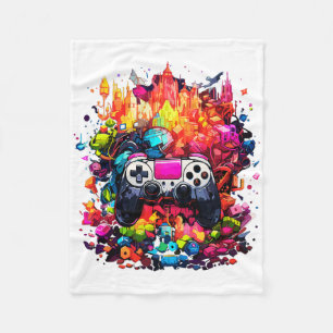 Colorful Video Game Controller Tie Dye Cool Gamer  Fleece Blanket