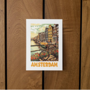 Colorful Vintage Amsterdam Netherlands Canal City  Postcard
