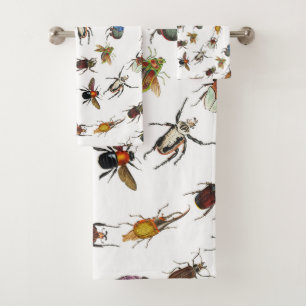 Colorful Vintage Bugs & Beetles Pattern Bath Towel Set