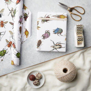 Colorful Vintage Bugs & Beetles Pattern Wrapping Paper