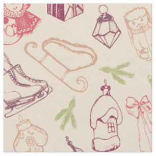 Colorful vintage christmas chalk toys fabric